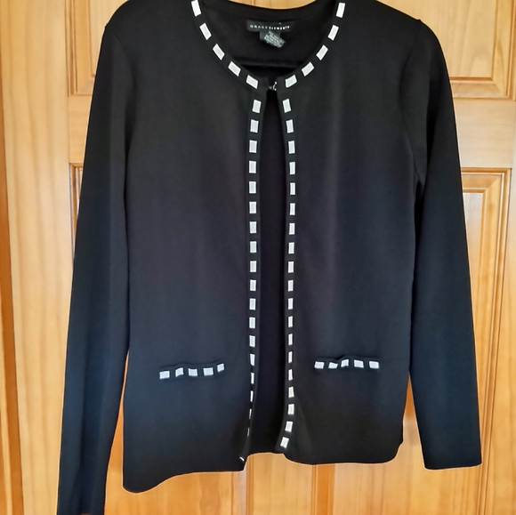 GRACE Elements Size L Black Stretch Ribbed 3 Piece Set Jacket Pencil Skirt Tank - Picture 4 of 14